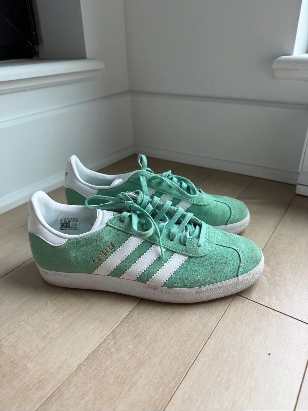 adidas Gazelle Suede Sneakers in Mint Green with White Stripes - Picture 1 of 4